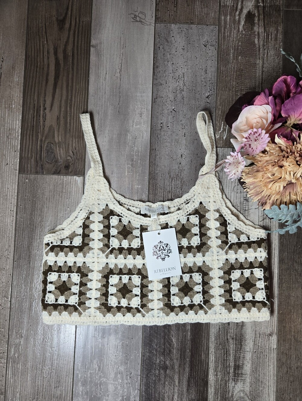 NWT Rebellion Again Crochet Square Crop Tank Top XS